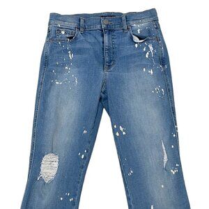 Level 99 Jeans Ankle Raw Hem Splatter Blue Medium Wash Denim Size 28